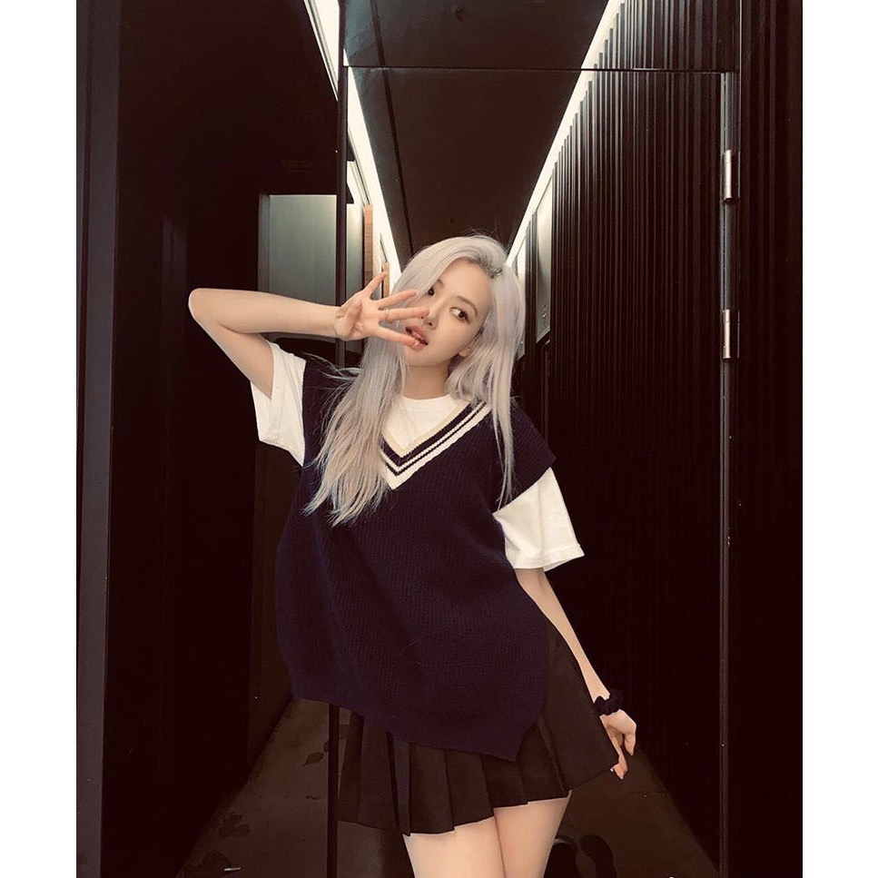 BlackPink Rose朴彩英同款 韓國 學院風 背心 針織衫 毛衣馬甲 打底衫 百搭永不退流行的氣質單品-細節圖5