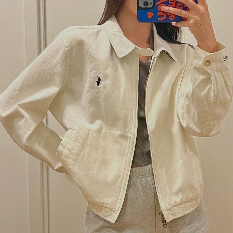 RL polo  戰馬刺繡拉鍊棒球外套 老幹部外套 夾克 復古簡約超級百搭有氣質 基本單品必入手👍  白 粉 奶奶灰-細節圖3