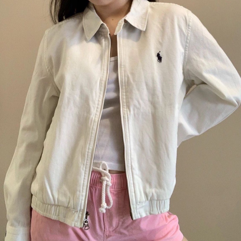 RL polo  戰馬刺繡拉鍊棒球外套 老幹部外套 夾克 復古簡約超級百搭有氣質 基本單品必入手👍  白 粉 奶奶灰-細節圖4