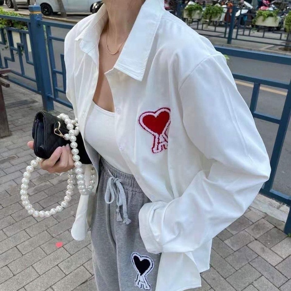 Ami 經典大愛心刺繡襯衫 外套 基礎單品 時尚潮流 長袖襯衫 永恆不敗的百搭單品-細節圖4