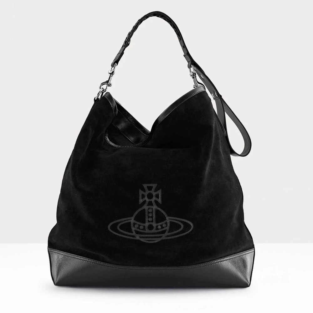 Sale❤️Vivienne Westwood 肩背包 hobo包 經典土星麂皮休闲流浪包 牛皮大容量 托特包 手提包👜-細節圖2