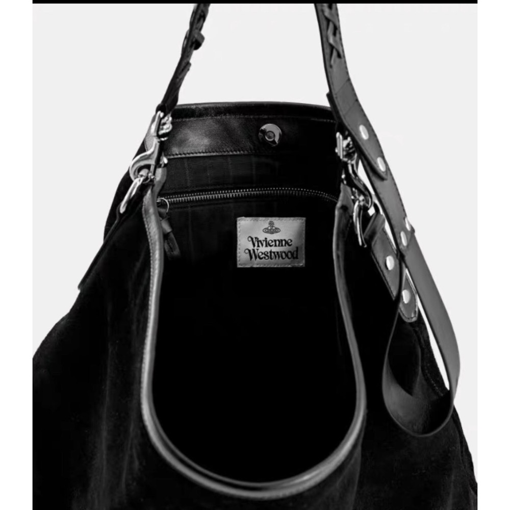 Sale❤️Vivienne Westwood 肩背包 hobo包 經典土星麂皮休闲流浪包 牛皮大容量 托特包 手提包👜-細節圖6