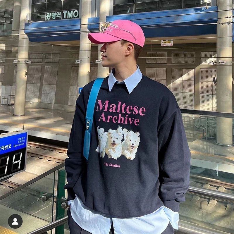 韓國 長袖T恤 衛衣WAIKEI YK STUDIOS敲可愛瑪爾濟斯 8色小狗狗上衣 男女同款 慵懶暖呼呼❤️🧣  男生2-細節圖3