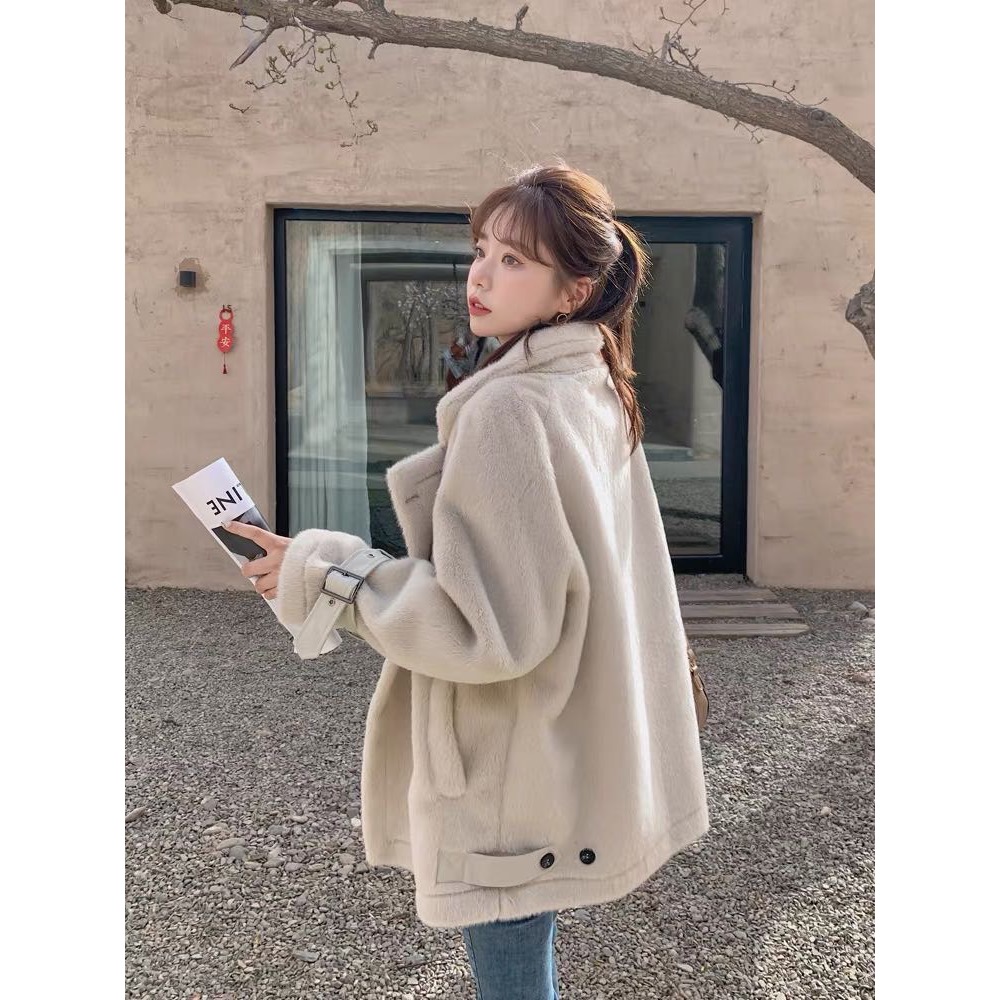 最好看的皮毛一體外套🧥水貂絨羊羔毛毛絨環保皮草大衣，高級駝色，非常有質感 極度舒適，完全不會有壓迫感，你們拿到手自己-細節圖3