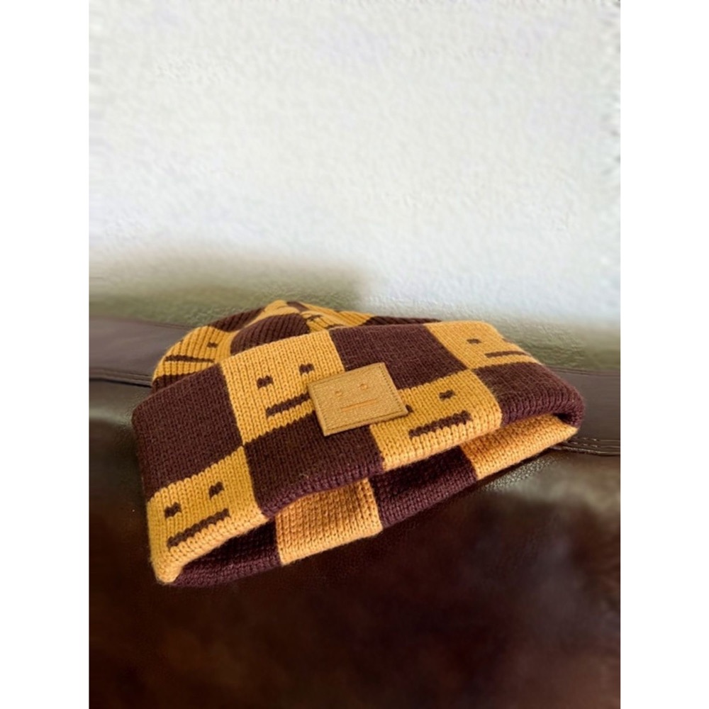 AC毛帽 棋盤格方塊針織帽 加厚羊毛冷帽 笑臉 男女情侶大頭圍毛線帽子 口愛羊毛 毛球 毛帽 針織帽 冷帽 毛線帽 貝蕾-細節圖4