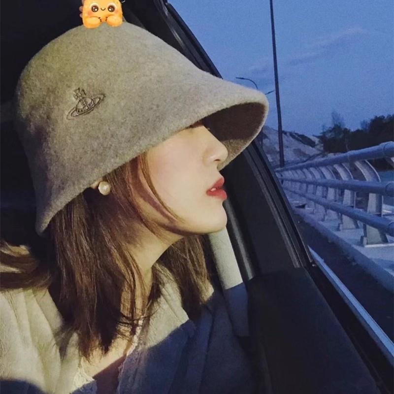 Viviennewestwood 經典漁夫帽 羊毛帽 土星刺繡純羊毛泫雅同款帽子 復古百搭漁夫帽簡約經典土星 漁夫帽-細節圖3