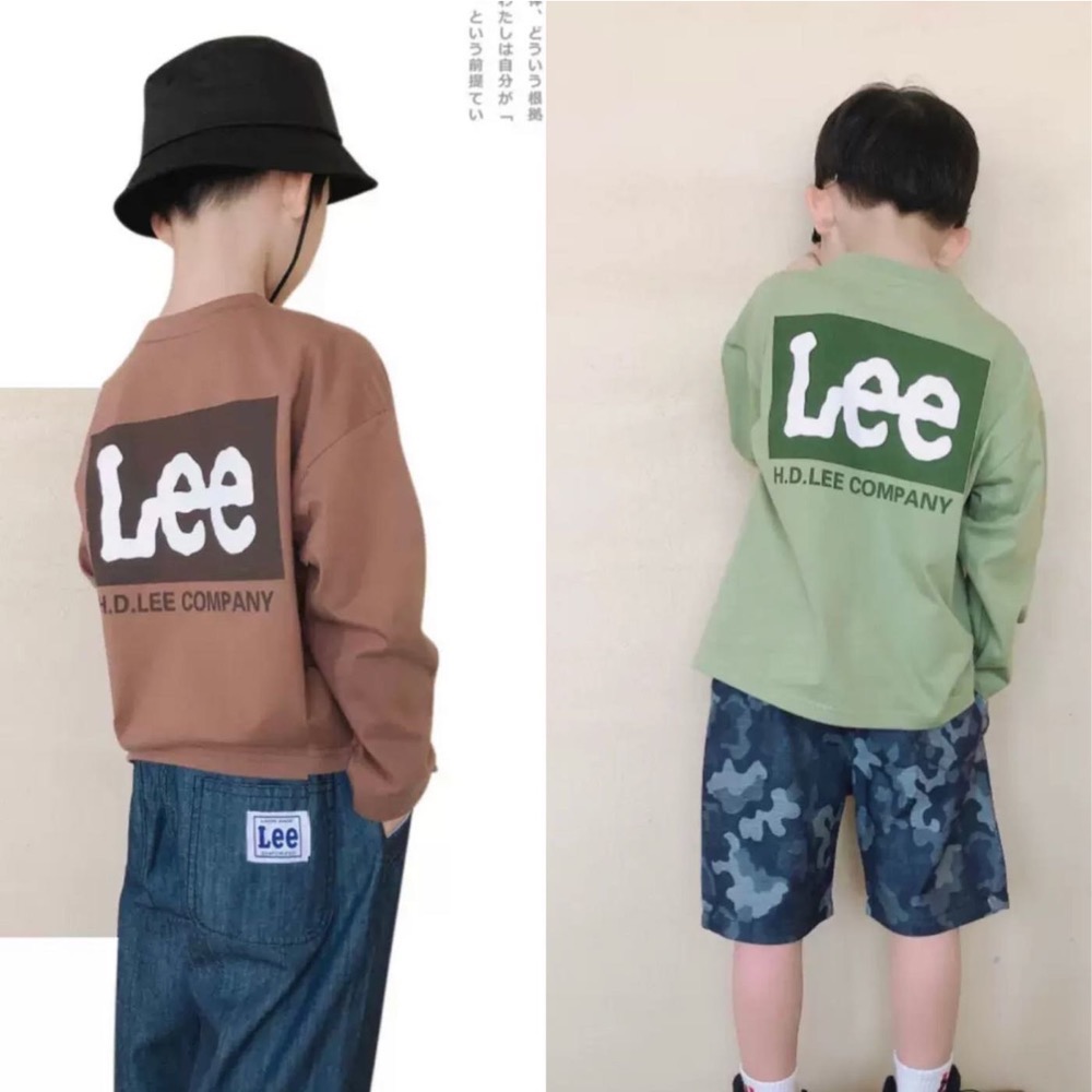 日系潮 Lee 新款兒童 成人 親子款 情侶款圓領上衣寬松 長袖t恤 打底單穿都帥炸 也可愛❤️-細節圖3