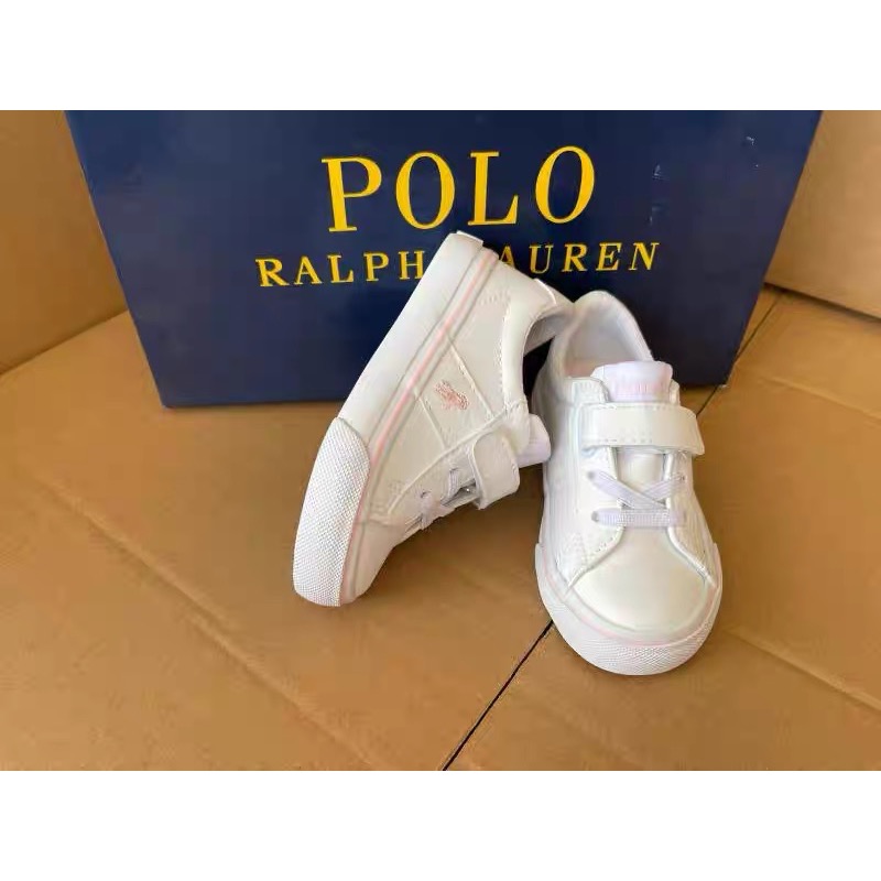 RL美國🇺🇸polo 白軟PU皮 美少女粉 魔術貼搭扣童鞋 文藝學院淑女 女娃 小白鞋 親子鞋 休閒鞋 板鞋 布鞋-細節圖3