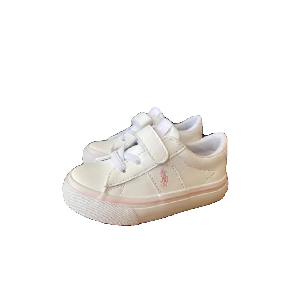 RL美國🇺🇸polo 白軟PU皮 美少女粉 魔術貼搭扣童鞋 文藝學院淑女 女娃 小白鞋 親子鞋 休閒鞋 板鞋 布鞋-細節圖5