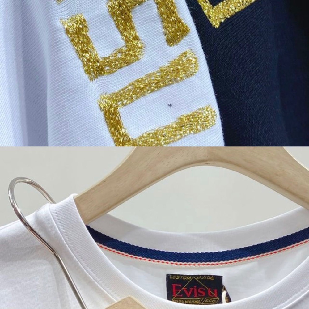 日本🇯🇵 EVISU福神 ，經驗小海鷗刺繡貼布T恤，剪裁合身，胸前的海鷗刺繡標誌，填充的是國風圖案，傳統的定制標籤，背後的-細節圖6