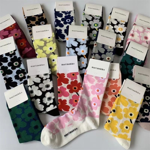marimekko襪子 芬蘭色彩 復古花朵 中高筒 文藝輕奢 好氣質 快樂襪