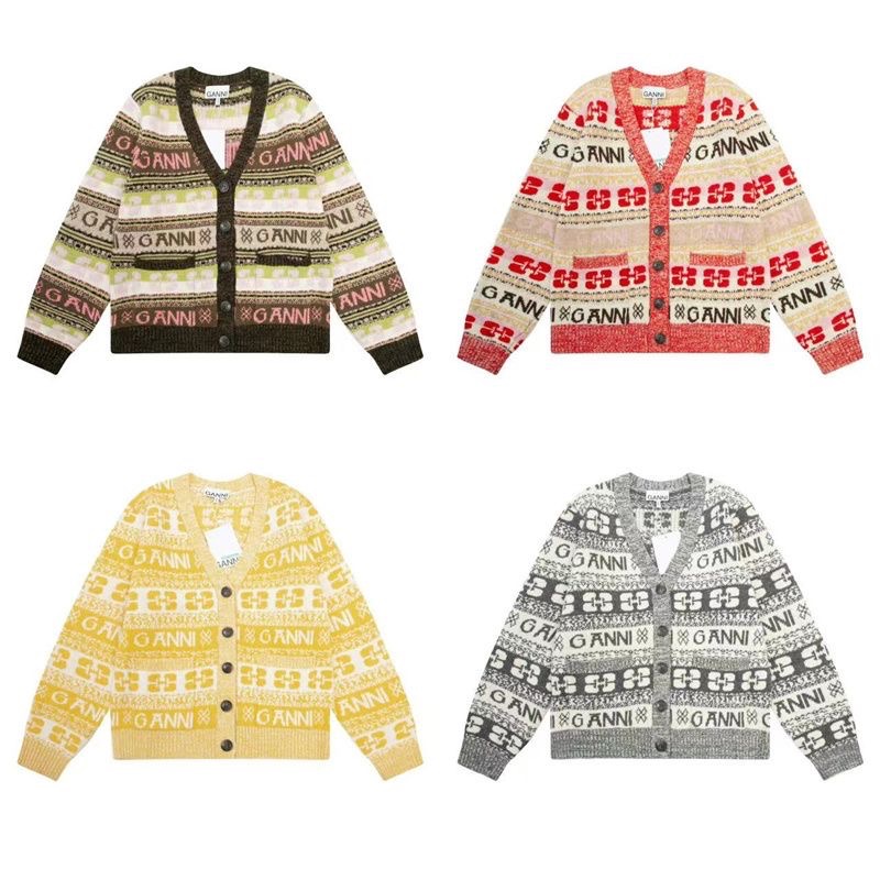 GANNI毛衣外套 針織外套 罩衫 漂亮經典蝴蝶提花新款嵌花條紋外套混色開衫針織針織衫毛衣 少女穿到奶奶都美美的💕-細節圖2