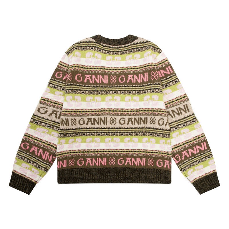 GANNI毛衣外套 針織外套 罩衫 漂亮經典蝴蝶提花新款嵌花條紋外套混色開衫針織針織衫毛衣 少女穿到奶奶都美美的💕-細節圖4