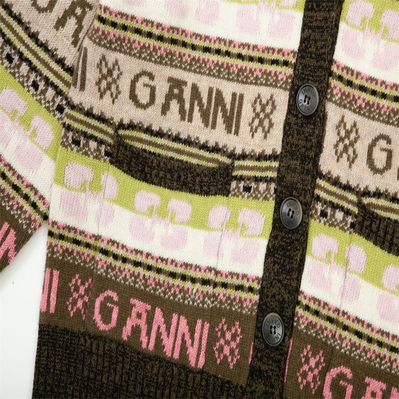 GANNI毛衣外套 針織外套 罩衫 漂亮經典蝴蝶提花新款嵌花條紋外套混色開衫針織針織衫毛衣 少女穿到奶奶都美美的💕-細節圖8