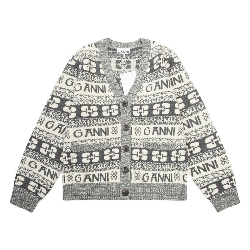GANNI毛衣外套 針織外套 罩衫 漂亮經典蝴蝶提花新款嵌花條紋外套混色開衫針織針織衫毛衣 少女穿到奶奶都美美的💕-細節圖9