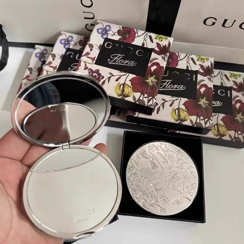 Gucci 隨身鏡 化妝品VIP漂亮禮❤️ 伴手禮贈品小鏡子銀色雙面放大化妝鏡折疊鏡伴手禮便攜 💕-細節圖4