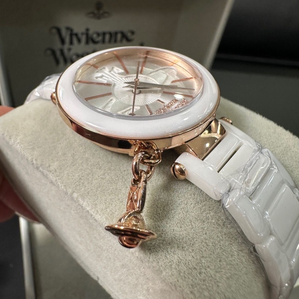 Vivienne Westwood 手錶 造型錶 陶瓷時尚白色 表土星吊墜英國品牌薇薇安 太美！-細節圖5