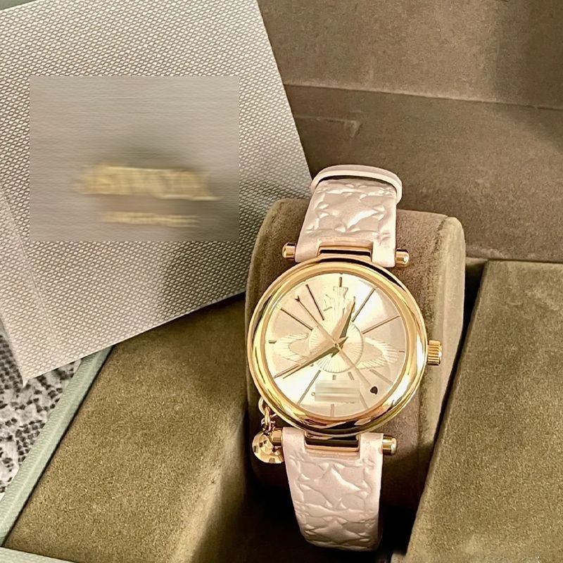 Vivienne Westwood 手錶 造型錶 腕表石英機芯真皮錶帶 32mm白色盤女表時尚土星元素吊墜生活防水-細節圖5