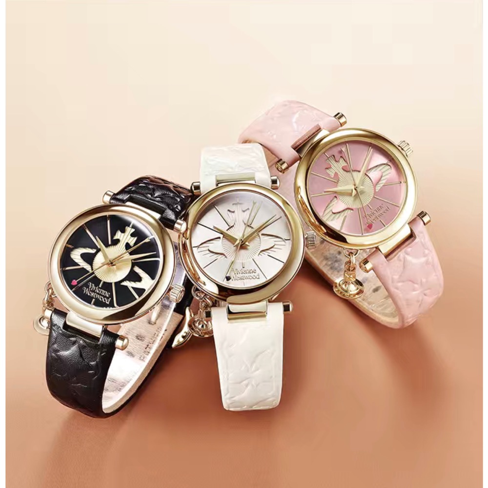 Vivienne Westwood 手錶 造型錶 腕表石英機芯真皮錶帶 32mm白色盤女表時尚土星元素吊墜生活防水-細節圖9