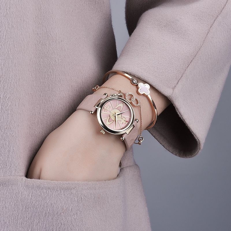 Vivienne Westwood 手錶 造型錶 腕表石英機芯真皮錶帶 32mm白色盤女表時尚土星元素吊墜生活防水-細節圖10