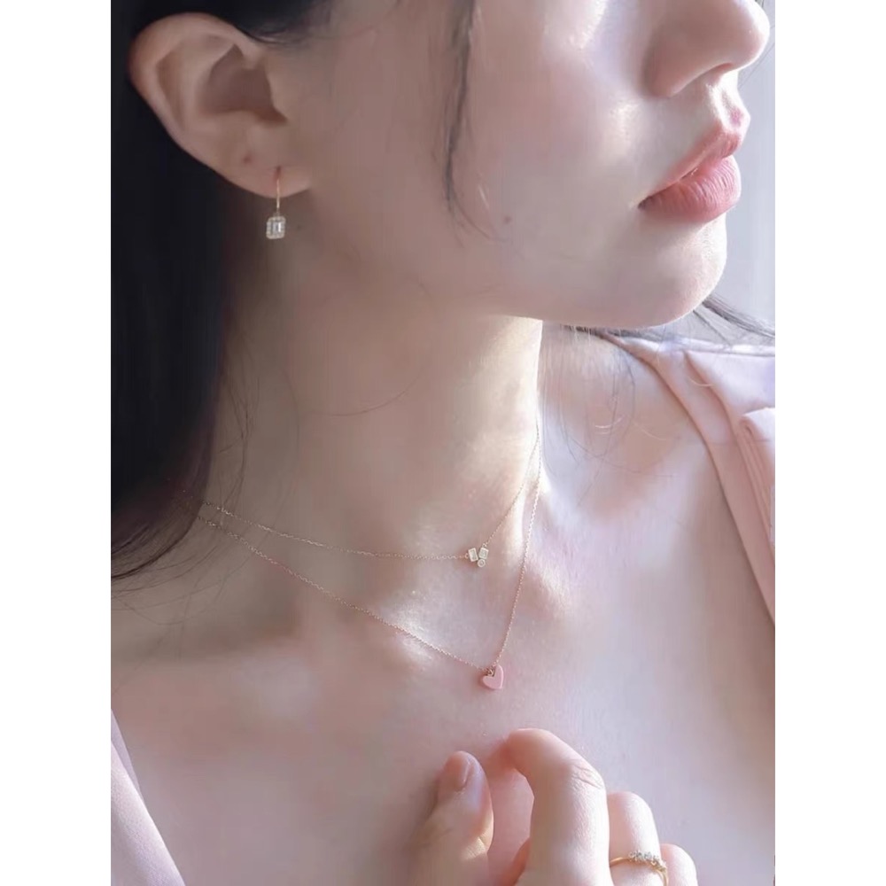 AHKAH Nudie 輝煌鑽石 方形融合 S925銀鍍18K金 氣質項鍊 項鍊 細緻❤️紅心吊墜鎖骨鏈，輕奢氣質，還有耳-細節圖8
