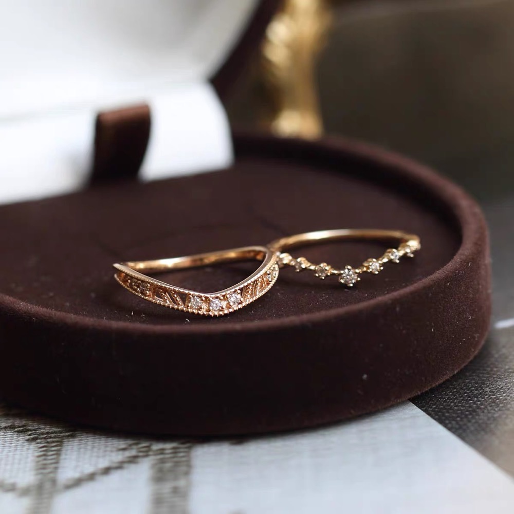 Agete 戒指 日系輕奢 寧靜森林 鏤空V型925純銀鍍10K金疊戴戒指 美 太推了💕  戒圍留言-細節圖4