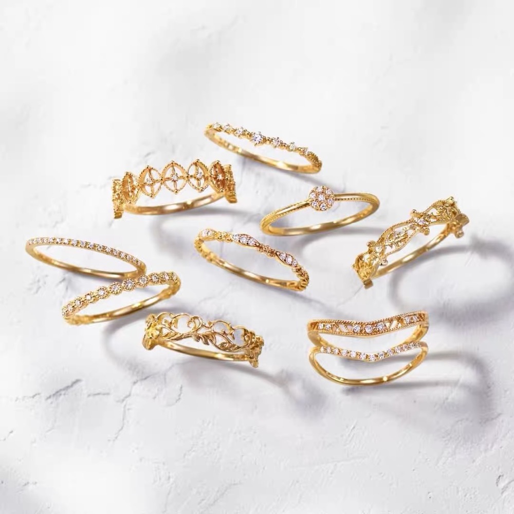 Agete 戒指 日系輕奢 寧靜森林 鏤空V型925純銀鍍10K金疊戴戒指 美 太推了💕  戒圍留言-細節圖5