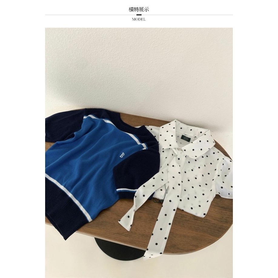 韓國the barnnet 針織衫 上衣 八奶寬松復古撞色字母針織短袖好氣質 別緻的女孩-細節圖5