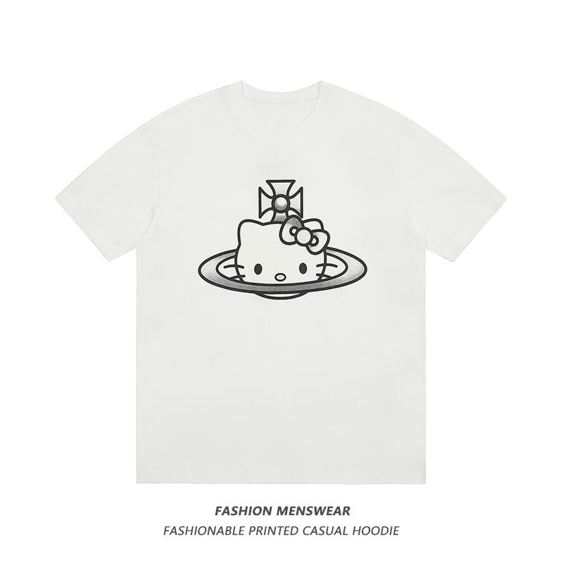 Vivienne Westwood  限定kitty T恤 上衣 休閒圓領簡約短袖T恤 萌萌可愛 男女同款 大土星 百搭-細節圖3