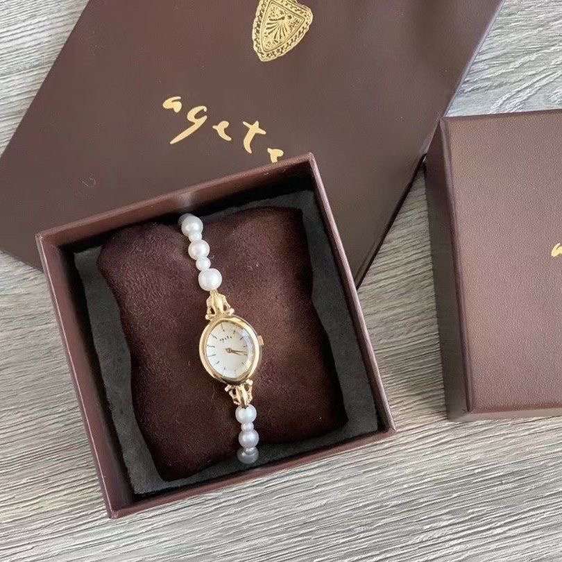 日本Agete 手錶 鏈錶，高雅好氣質貝母錶盤珍珠錶鏈精緻女表-細節圖2