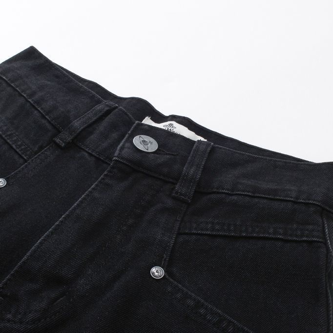 Vivienne Westwood 牛仔褲 土星刺繡高腰闊腿牛仔褲 拖地喇叭褲 微寬管褲 復古百搭 舒適休閒時尚 顯瘦！-細節圖9