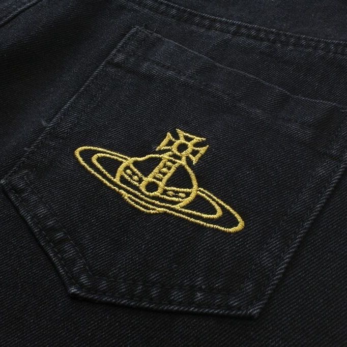 Vivienne Westwood 牛仔褲 土星刺繡高腰闊腿牛仔褲 拖地喇叭褲 微寬管褲 復古百搭 舒適休閒時尚 顯瘦！-細節圖10