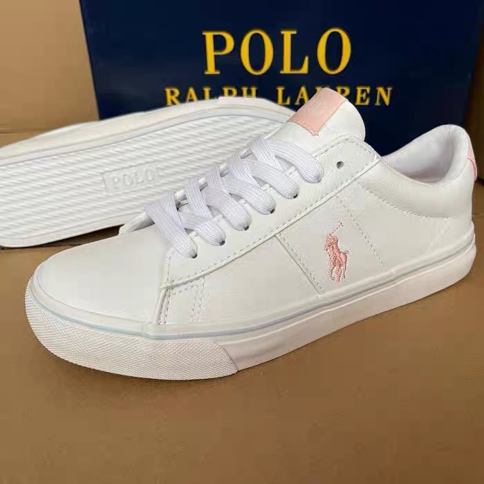 美國🇺🇸RL polo 三款櫻花小白鞋 甜系休閒鞋 方便鞋 小中大童 女鞋 親子鞋 英倫帆布繡馬文藝繫帶帶低幫圓頭板鞋 顯-細節圖3