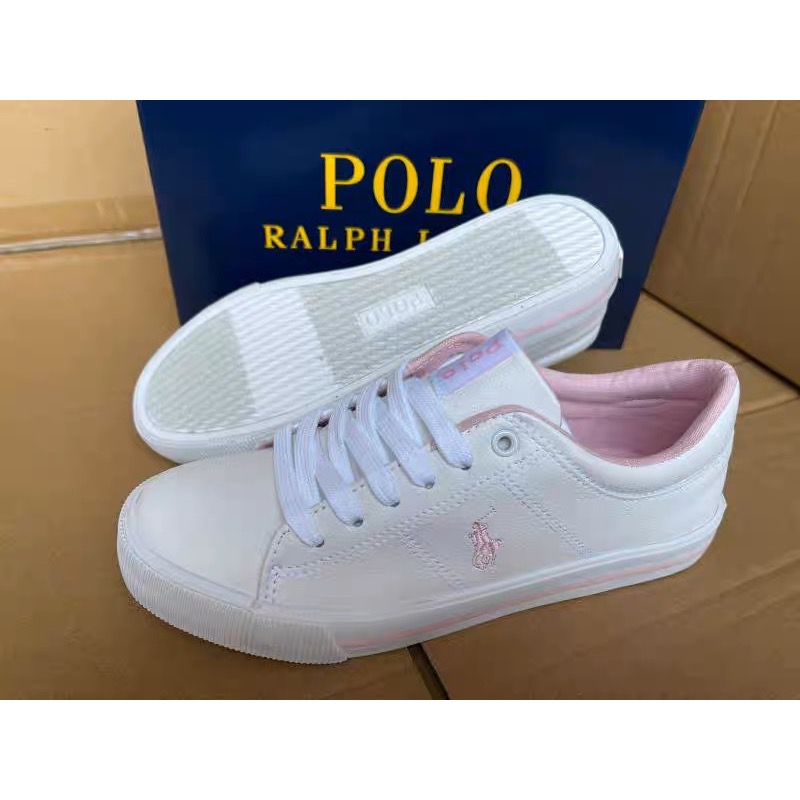 美國🇺🇸RL polo 三款櫻花小白鞋 甜系休閒鞋 方便鞋 小中大童 女鞋 親子鞋 英倫帆布繡馬文藝繫帶帶低幫圓頭板鞋 顯-細節圖5