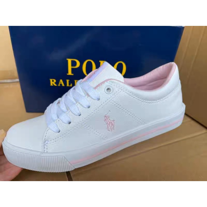 美國🇺🇸RL polo 三款櫻花小白鞋 甜系休閒鞋 方便鞋 小中大童 女鞋 親子鞋 英倫帆布繡馬文藝繫帶帶低幫圓頭板鞋 顯-細節圖7