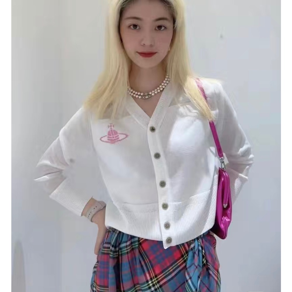 Vivienne Westwood 針織外套 小外套  土星提花v領百搭休閒防曬針織衫 經典土星標識針織開衫！薇薇安薄款-細節圖8