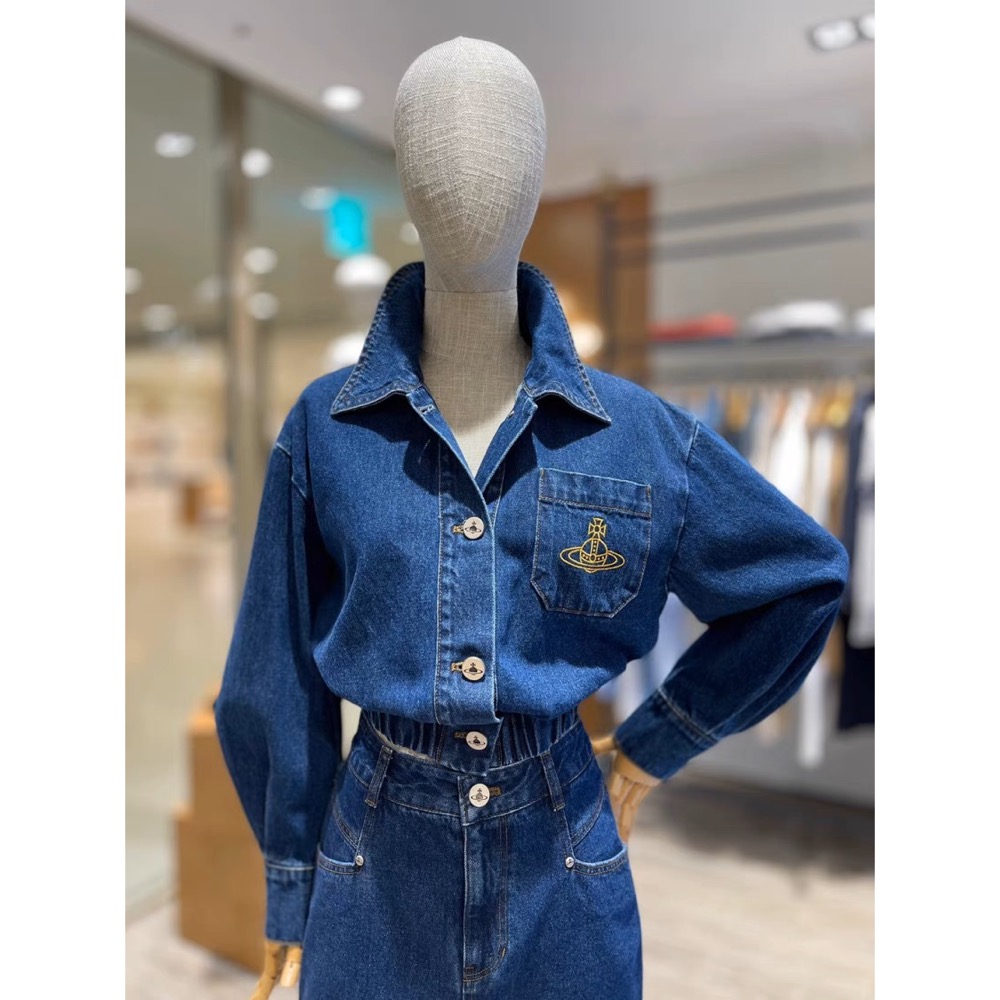 Vivienne Westwood 牛仔短裙 牛仔外套復古夾克 百搭短裙 經典土星刺繡短款外套 清爽有氣質 私留 推！-細節圖2