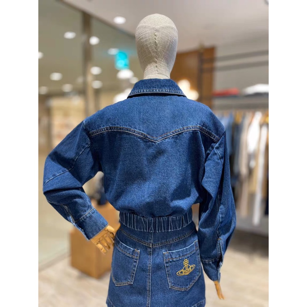 Vivienne Westwood 牛仔短裙 牛仔外套復古夾克 百搭短裙 經典土星刺繡短款外套 清爽有氣質 私留 推！-細節圖3
