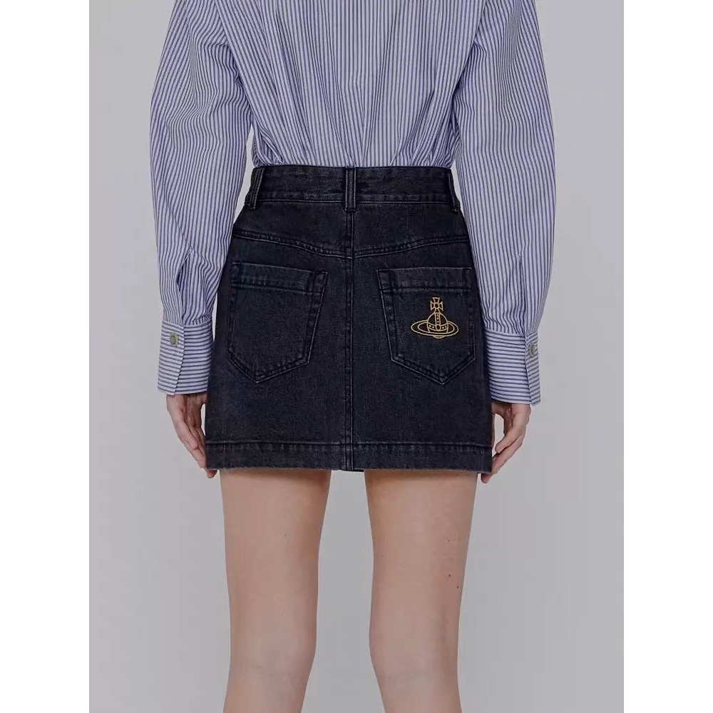 Vivienne Westwood 牛仔短裙 牛仔外套復古夾克 百搭短裙 經典土星刺繡短款外套 清爽有氣質 私留 推！-細節圖6