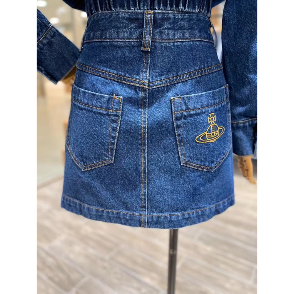 Vivienne Westwood 牛仔短裙 牛仔外套復古夾克 百搭短裙 經典土星刺繡短款外套 清爽有氣質 私留 推！-細節圖10