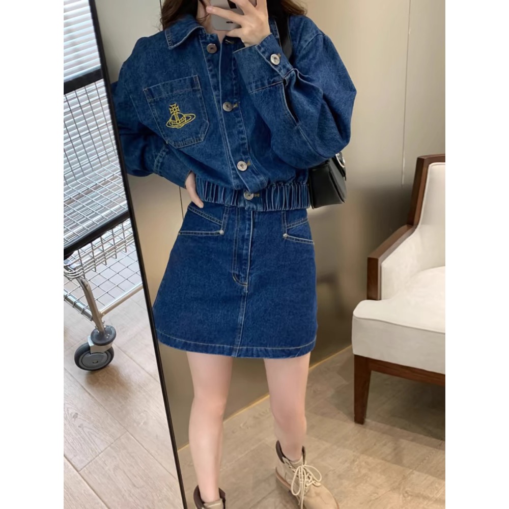 Vivienne Westwood 牛仔短裙 牛仔外套復古夾克 百搭短裙 經典土星刺繡短款外套 清爽有氣質 私留 推！-細節圖11