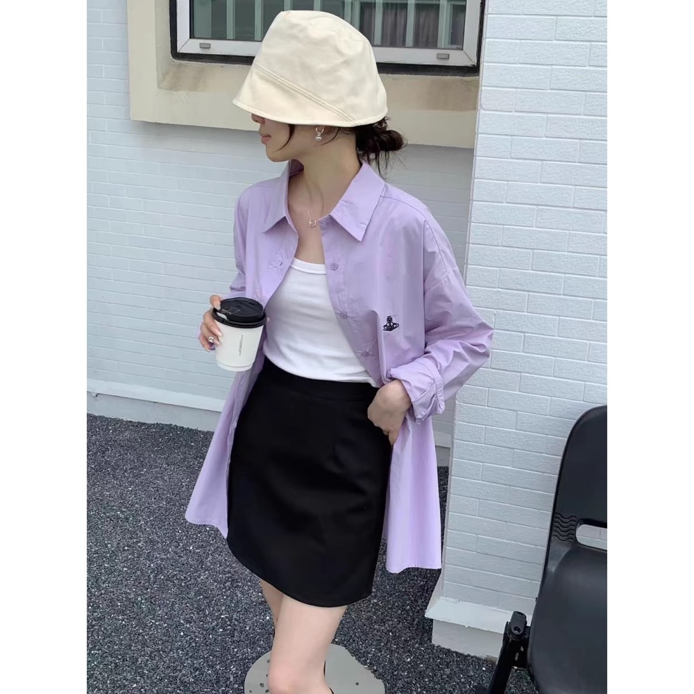 Vivienne Westwood 襯衫 偽洋裝 防曬防風外套 經典土星~ 穿搭利落 超級顯瘦 四季皆宜 永不退流行基本-細節圖2