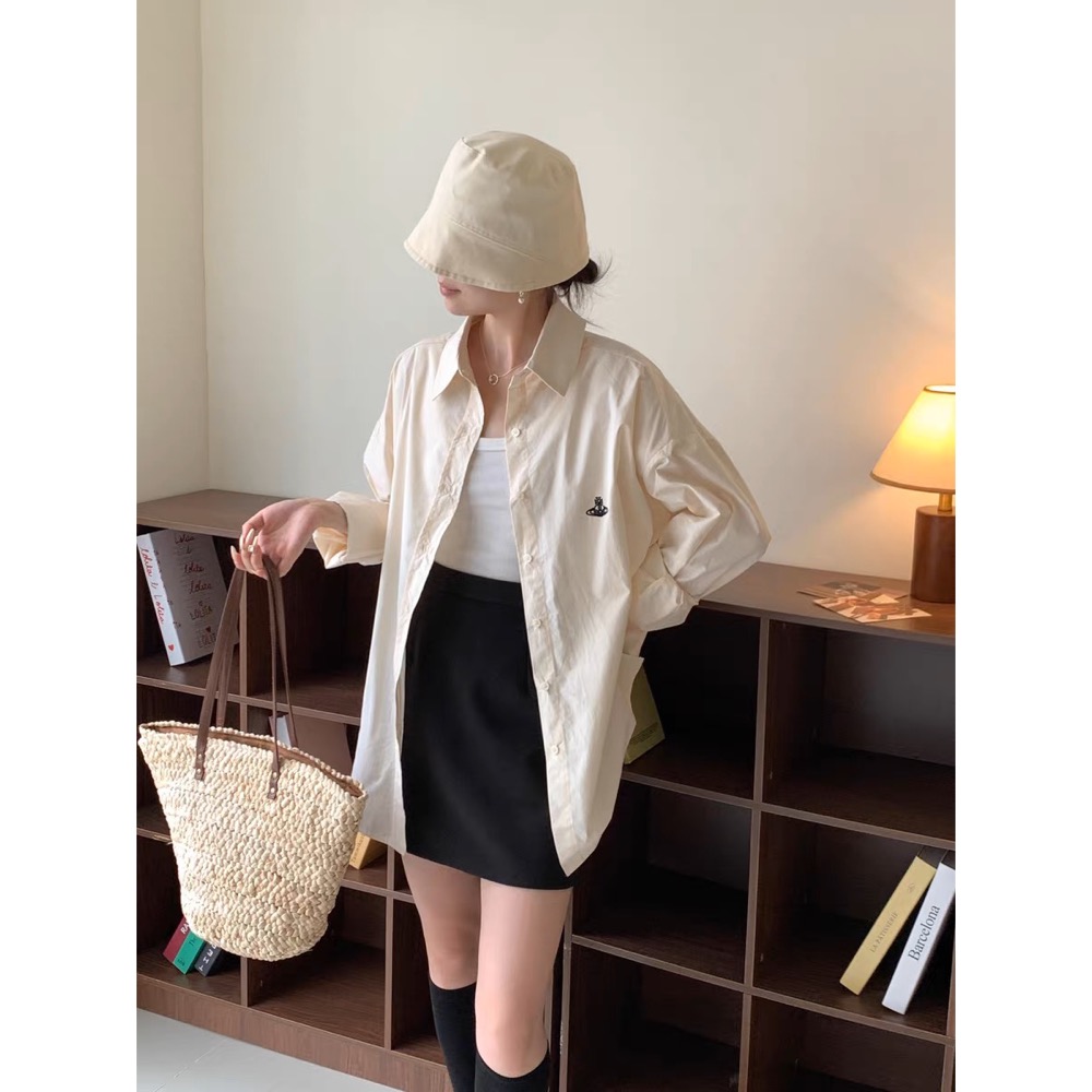 Vivienne Westwood 襯衫 偽洋裝 防曬防風外套 經典土星~ 穿搭利落 超級顯瘦 四季皆宜 永不退流行基本-細節圖3