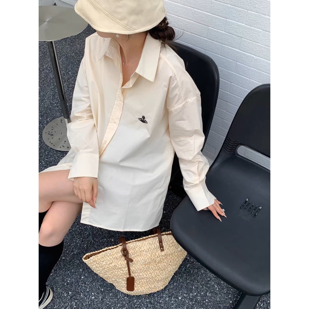 Vivienne Westwood 襯衫 偽洋裝 防曬防風外套 經典土星~ 穿搭利落 超級顯瘦 四季皆宜 永不退流行基本-細節圖4