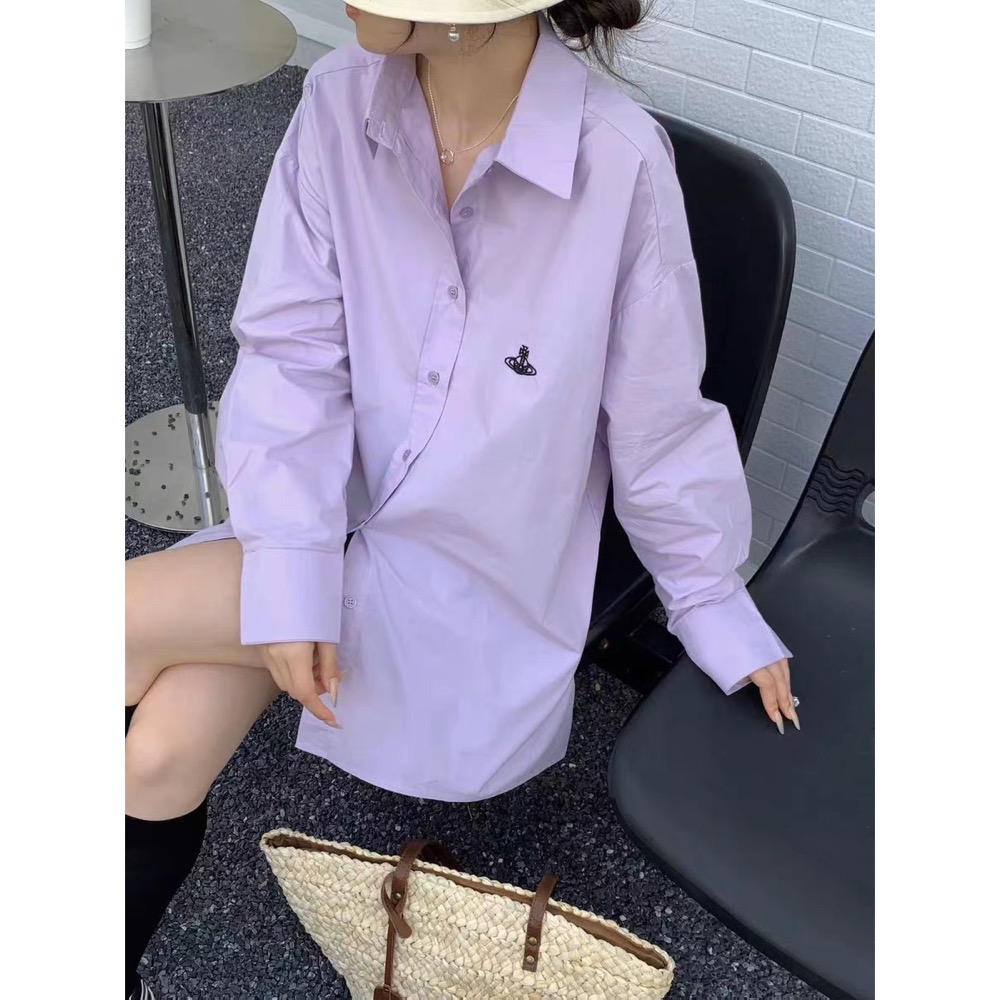 Vivienne Westwood 襯衫 偽洋裝 防曬防風外套 經典土星~ 穿搭利落 超級顯瘦 四季皆宜 永不退流行基本-細節圖5