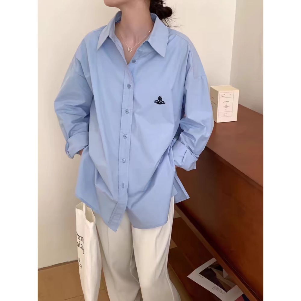 Vivienne Westwood 襯衫 偽洋裝 防曬防風外套 經典土星~ 穿搭利落 超級顯瘦 四季皆宜 永不退流行基本-細節圖6