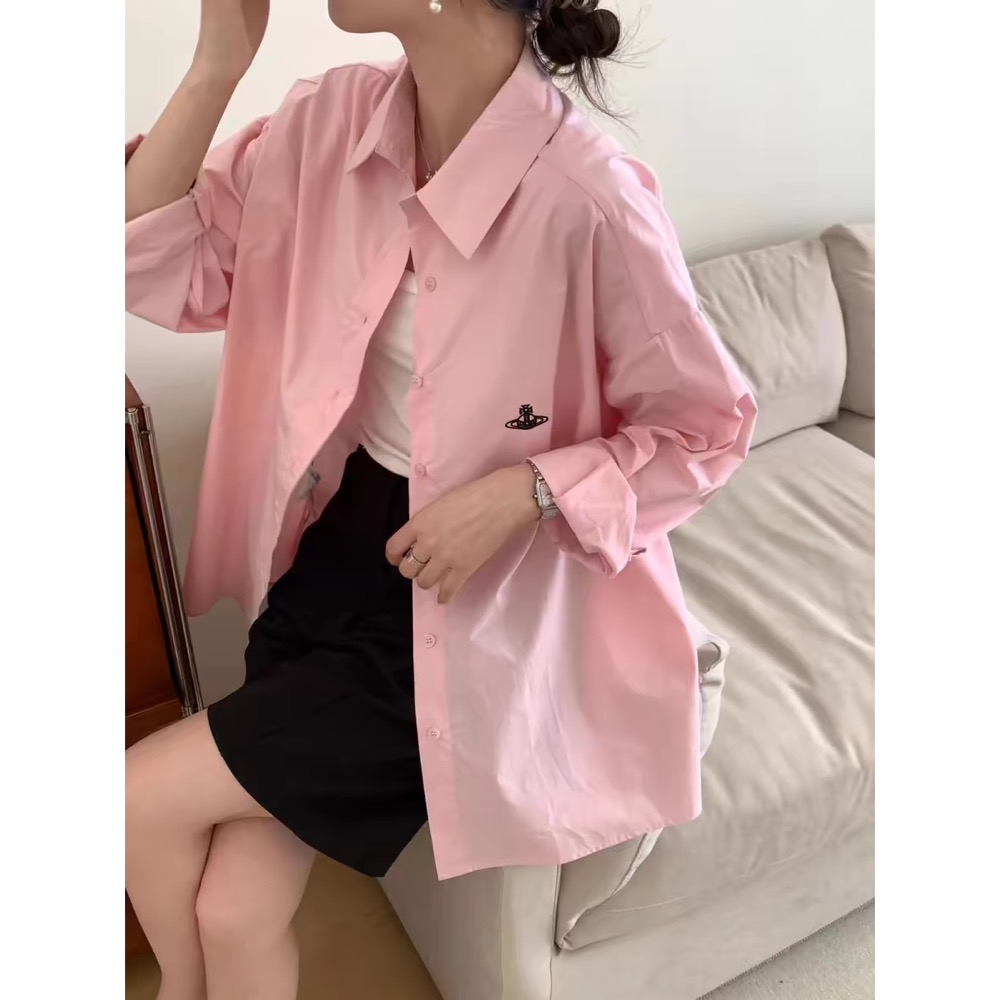 Vivienne Westwood 襯衫 偽洋裝 防曬防風外套 經典土星~ 穿搭利落 超級顯瘦 四季皆宜 永不退流行基本-細節圖7