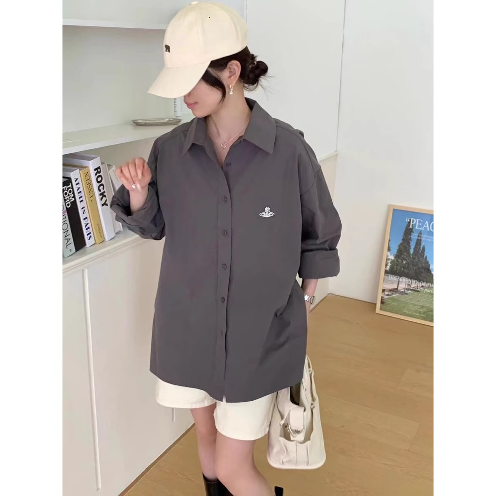 Vivienne Westwood 襯衫 偽洋裝 防曬防風外套 經典土星~ 穿搭利落 超級顯瘦 四季皆宜 永不退流行基本-細節圖8