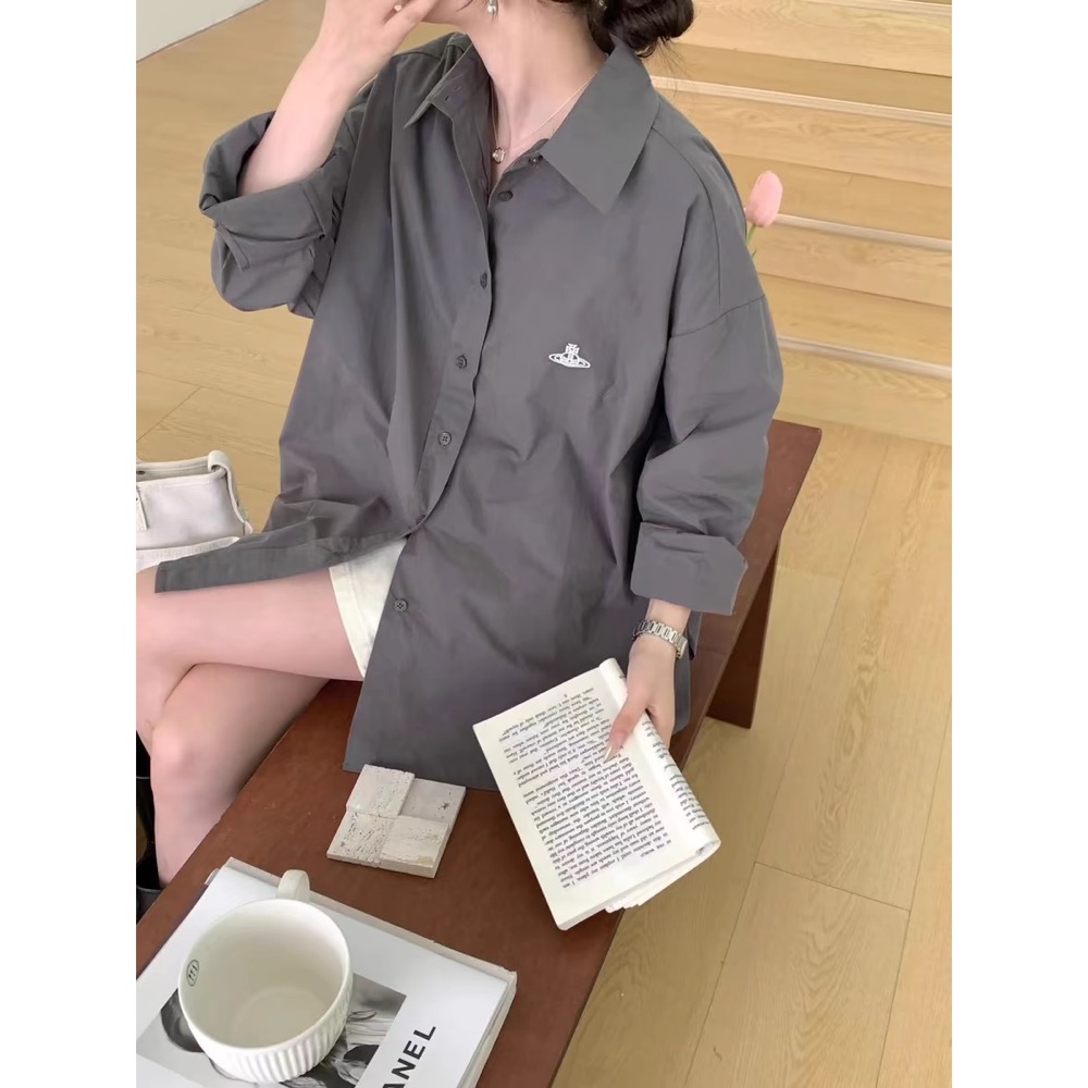 Vivienne Westwood 襯衫 偽洋裝 防曬防風外套 經典土星~ 穿搭利落 超級顯瘦 四季皆宜 永不退流行基本-細節圖9