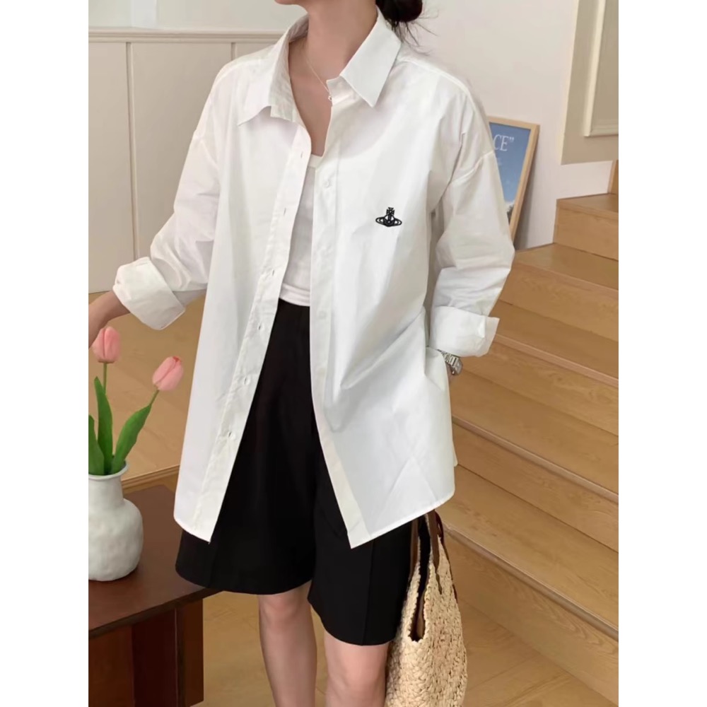 Vivienne Westwood 襯衫 偽洋裝 防曬防風外套 經典土星~ 穿搭利落 超級顯瘦 四季皆宜 永不退流行基本-細節圖10